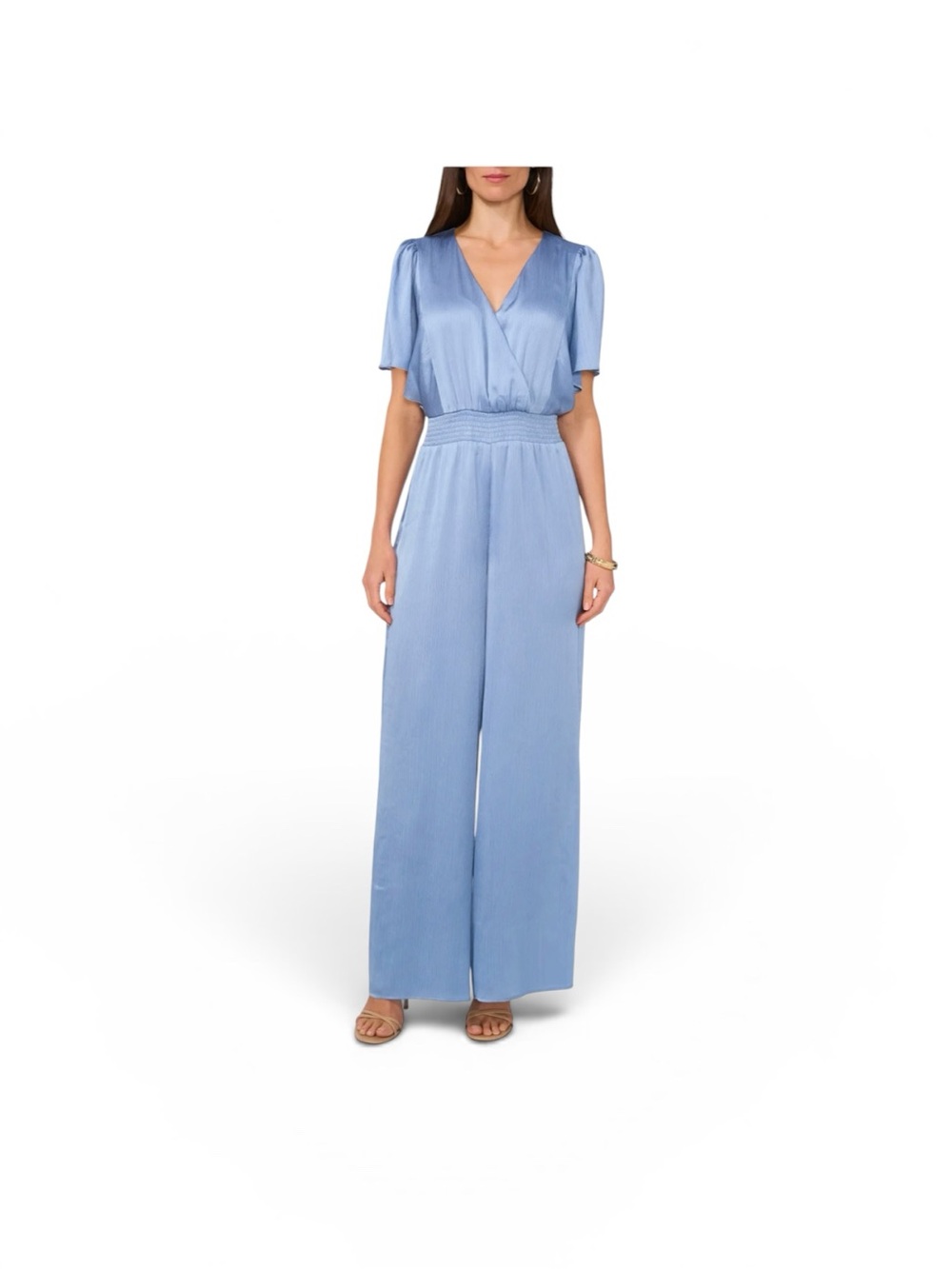 Vince Camuto Sky Blue V-Neck Wide-Leg Jumpsuit